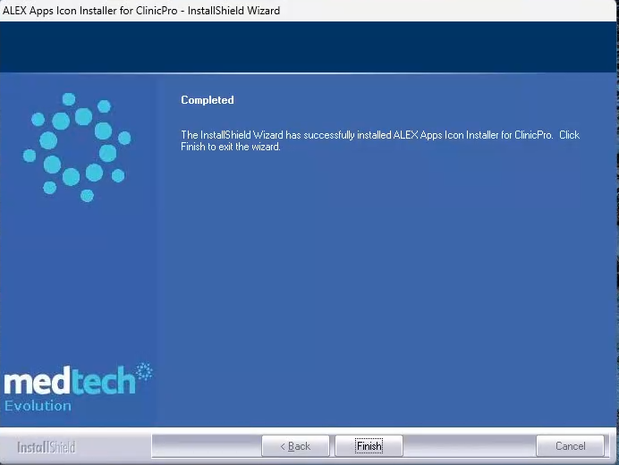 Installer completed screen with a Finish button